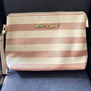 Betsey Johnson Pink and Cream Striped Clutch